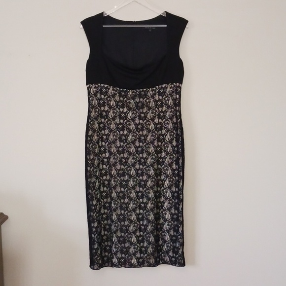 David Meister Dresses & Skirts - David Meister Whimsigoth Black and Cream Lace Bodycon Dress, Size 12